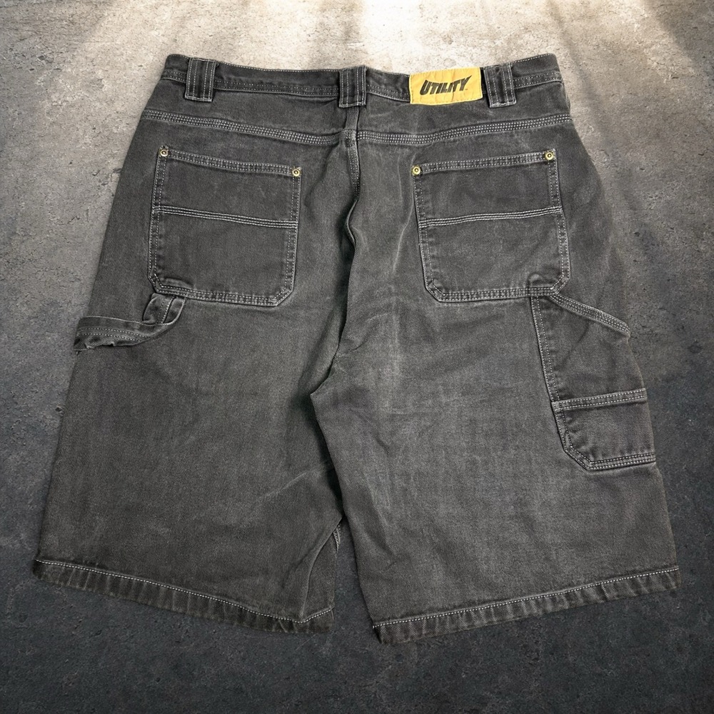 Utility Carpenter Denim Shorts Faded Black Baggy Skater Y2K Size 38